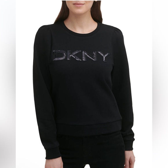 DKNY black logo sequin sweater top - Picture 1 of 3